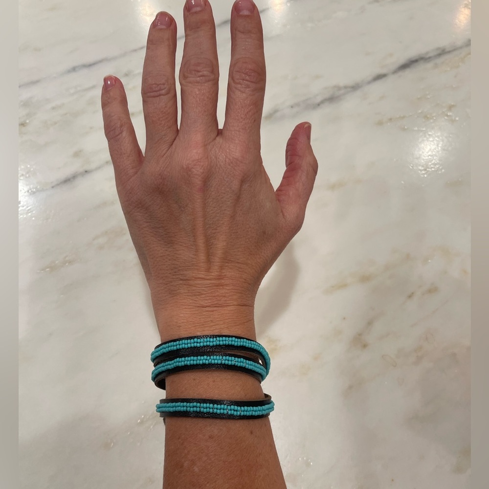 Sidai Designs, Triple Wrap Bracelet, Leather and Turquoise Beads, NWOT